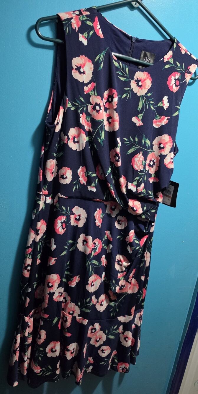 JH Tank Dress Size 12 Navy Blue with Pink Flowers NWT